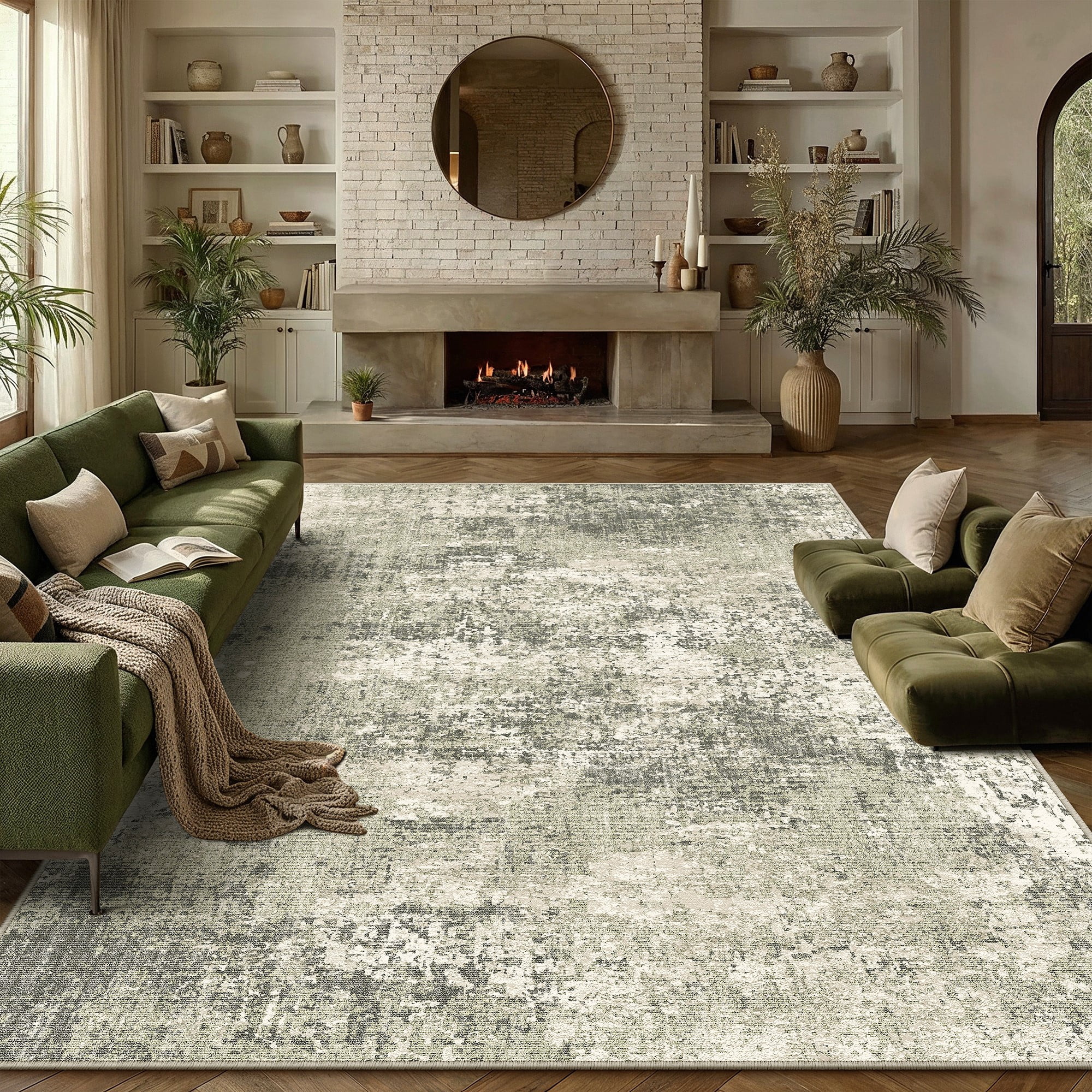 berthmeer 5'x7' area rugs modern abstract rugs for living room bedroom dining room office farmhouse contemporary distressed machine washable non-slip, green