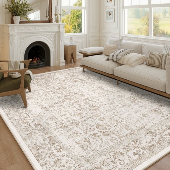 BERTHMEER 5'x7' Area Rugs Washable Vintage Oriental Rugs for Living Room Farmhouse Dining Room Office Throw Rugs Non-slip, Brown