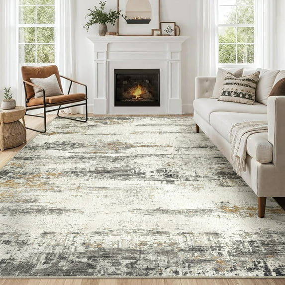 BERTHMEER 5'x7' Area Rugs for Living Room Bedroom Dining Room Abstract Contemporary Rugs Machine Washable non-slip Rugs, Gray and Golden