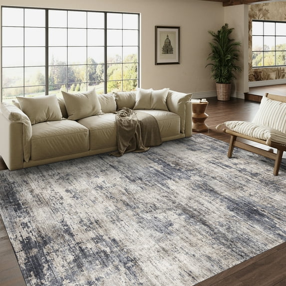 BERTHMEER 5'x7' Area Rugs for Living Room Bedroom Dining Room Farmhouse Abstract Rugs Modern Contemporary Rugs Machine Washable non-slip, Navy Brown