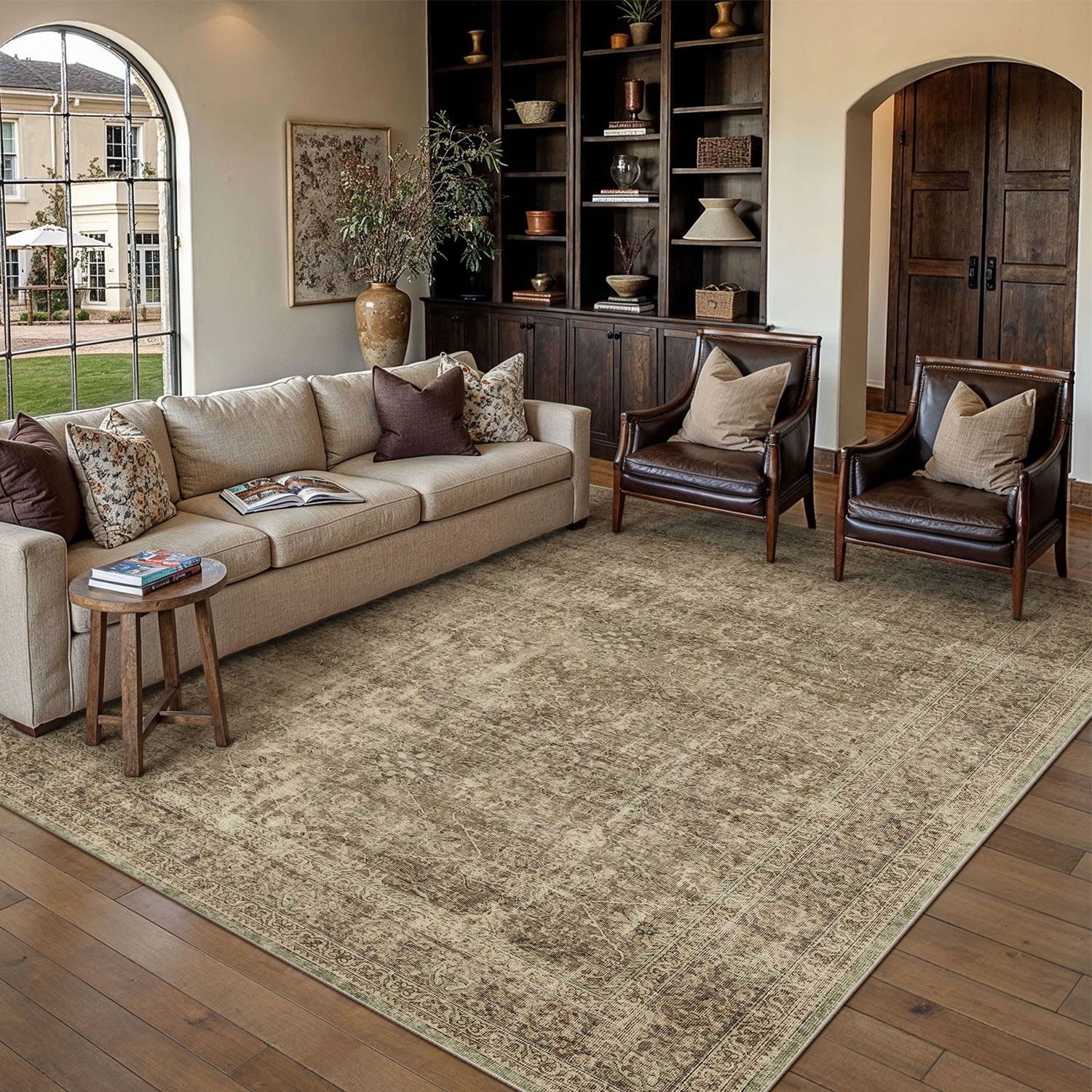 BERTHMEER 5'x7' Area Rugs for Living Room Bedroom Dining Room Office Farmhouse Oriental Traditional Vintage Non-slip Washable Throw Rugs,Brown