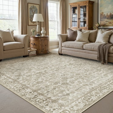 BERTHMEER 5'x7' Area Rugs for Living Room Bedroom Kitchen Rugs Non Slip Washable Brown Vintage Oriental Dorm Office Dining Room Distressed Throw Rugs
