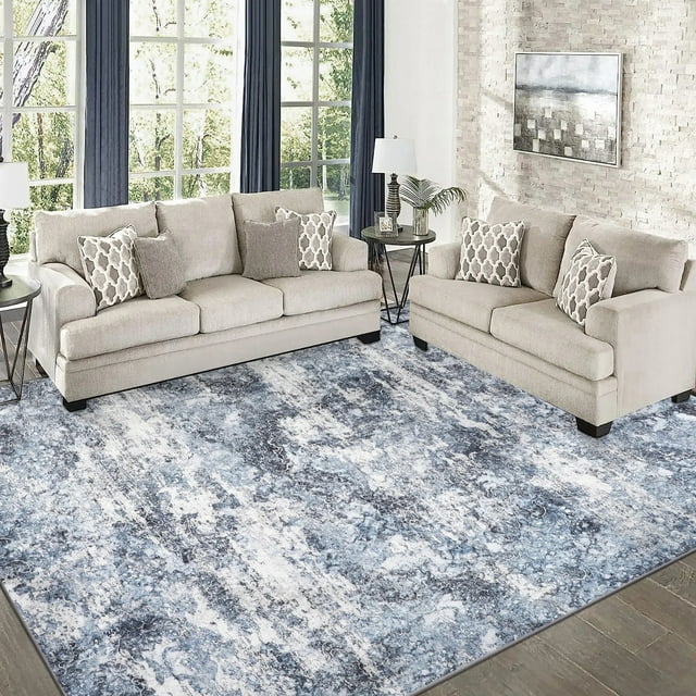 BERTHMEER 5'x7' Blue Abstract Area Rugs for Living Room Bedroom ...