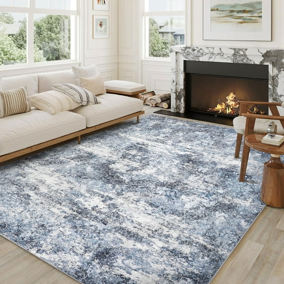 BERTHMEER 5'x7' Blue Abstract Area Rugs for Living Room Bedroom Contemporary Rugs Machine Washable non-slip