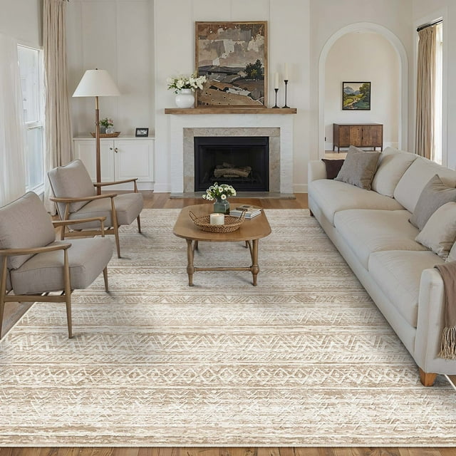 BERTHMEER 5'x7' Boho Moroccan Area Rugs for Living Room Bedroom Kitchen Rugs Non Slip Washable Dorm Office Dining Room Distressed Bohemian Geometric Brown Rugs