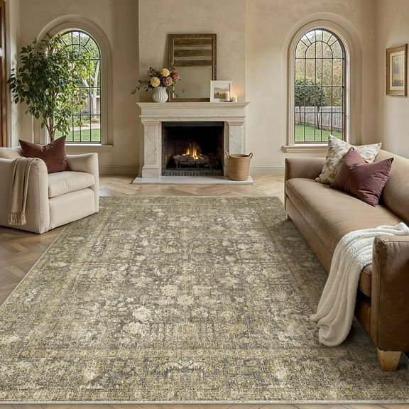 BERTHMEER 5'x7' Deep Brown Area Rugs for Living Room Bedroom Dining Room Kitchen Rugs Non Slip Washable Farmhouse Office Oriental Vintage Carpets