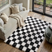 BERTHMEER 5'x7' Geometric Shag Area Rugs for Living Room Bedroom Bedroom Fluffy Rugs Checkered Contemporary Rugs Carpets