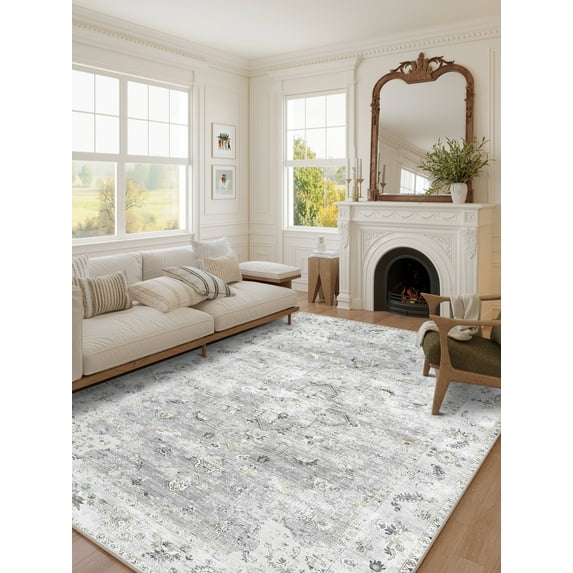 BERTHMEER 5'x7' Gray Area Rugs for Living Room Washable Rugs for Bedroom Dining Room Office Farmhouse Vintage Distressed Throw Rugs Non-slip