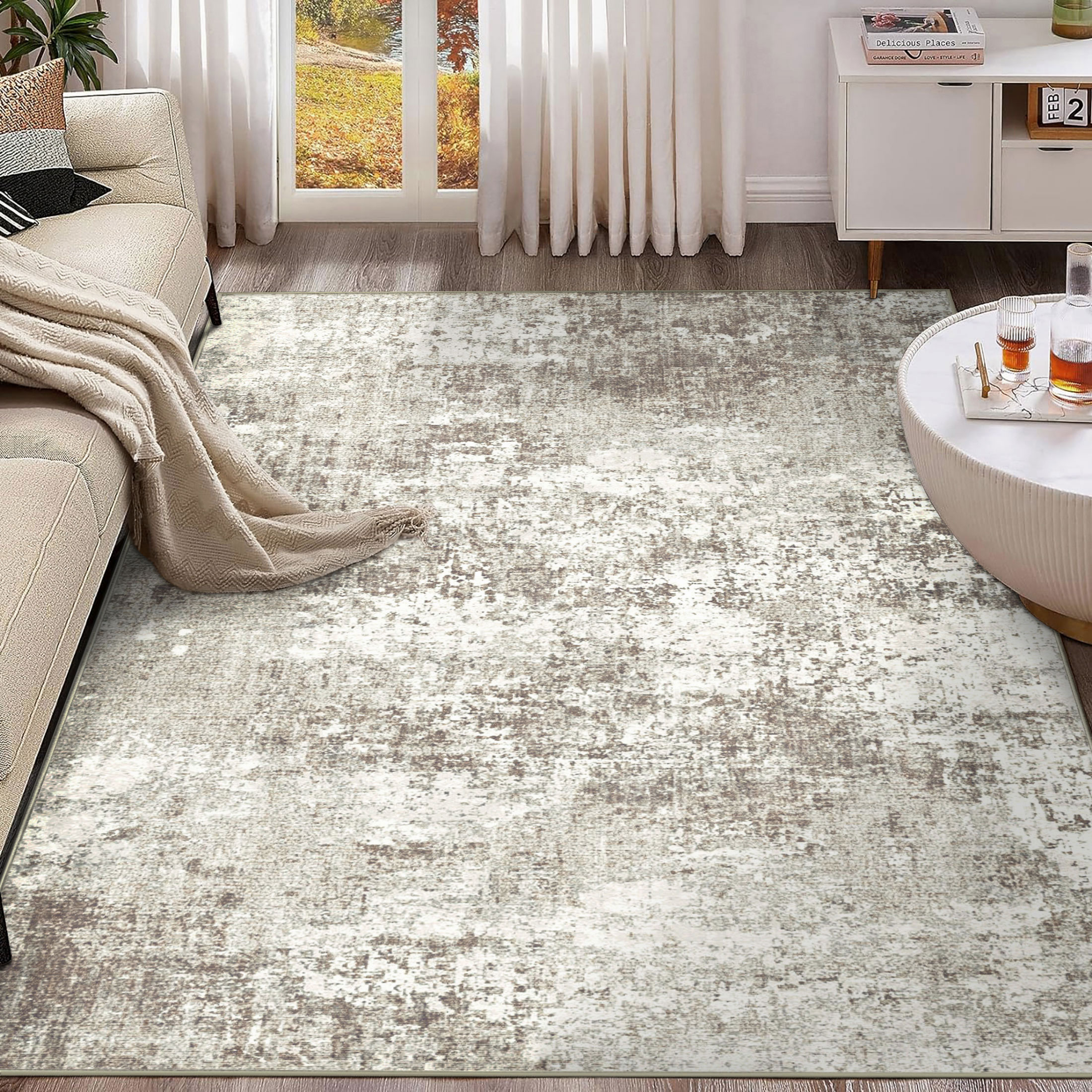 Modern Flannel Microfiber Non-Slip Machine Washable Round Area Rug ...