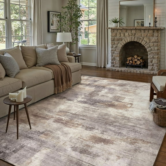 BERTHMEER 5'x7' Modern Abstract Area Rugs for Living Room Bedroom Dining Room Machine Washable non-slip, Taupe Multi