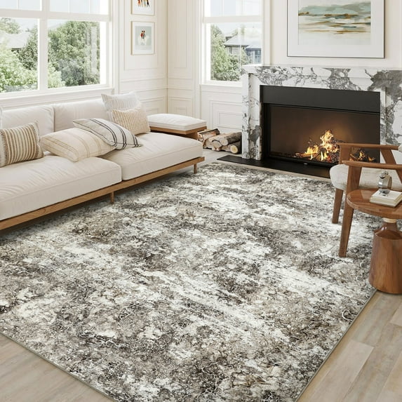 BERTHMEER 5'x7' Modern Abstract Area Rugs for Living Room Bedroom Dining Room Office Contemporary Rugs Machine Washable non-slip, Brown