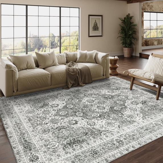 BERTHMEER 5'x7' Persian Area Rugs for Living Room Gray Rugs Kitchen Bedroom Office Farmhouse Vintage Retro Distressed Oriental Rugs Machine Washable non-slip