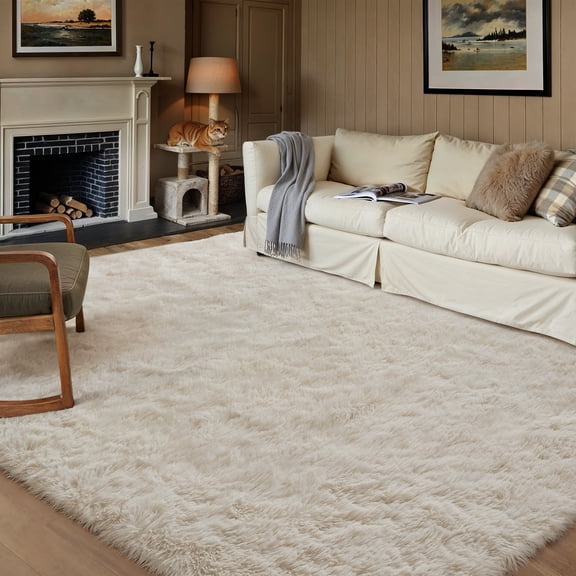 BERTHMEER 5'x7' Shag Fluffy Area Rugs for Living Room Entrance Kitchen Bedroom Dinning Room Soft Modern Plush Pile Ultra-Soft Rugs Carpets,Beige