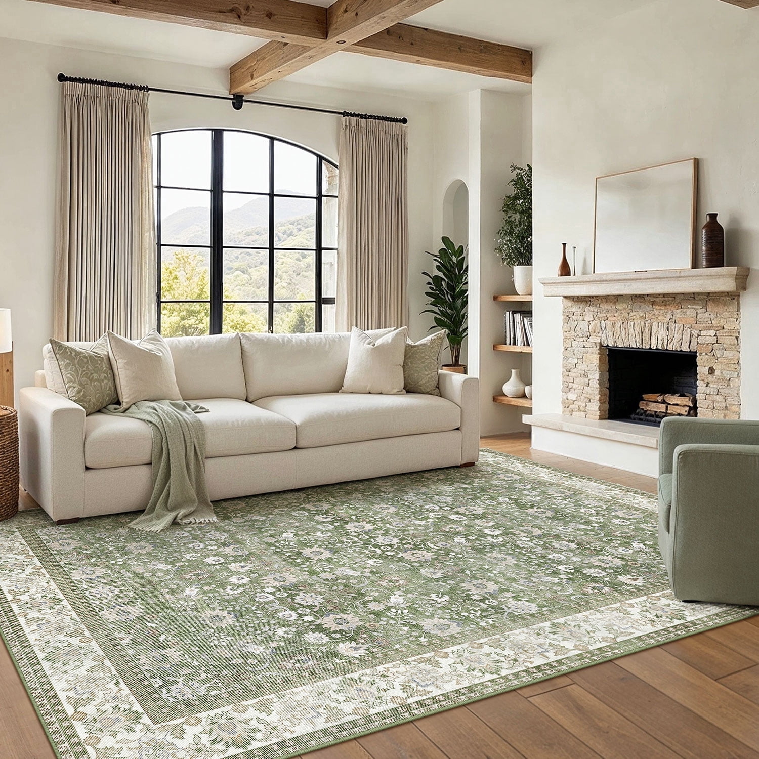 berthmeer 5'x7' vintage area rugs washable green oriental throw rugs for living room bedroom kitchen non slip dorm office dining room traditional distressed