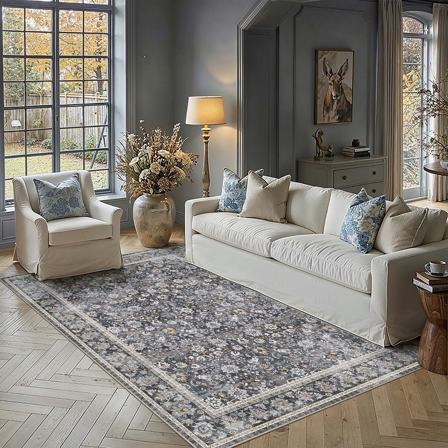 berthmeer 5'x7' vintage black area rugs for living room bedroom dining room farmhouse traditional oriental rugs machine washable non-slip