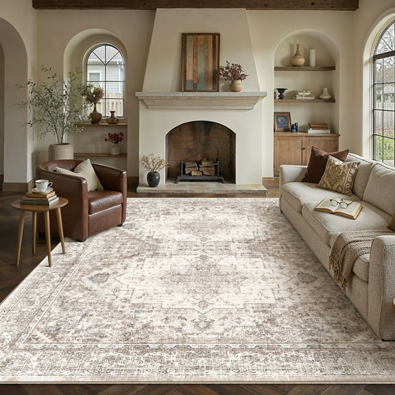 BERTHMEER 5'x7' Area Rugs for Living Room Bedroom Dining Room Farmhouse Traditional Oriental Distressed Throw Washable non-slip Vintage Rugs,Brown