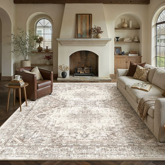 BERTHMEER 5'x7' Area Rugs for Living Room Bedroom Dining Room Farmhouse Traditional Oriental Distressed Throw Washable non-slip Vintage Rugs,Brown