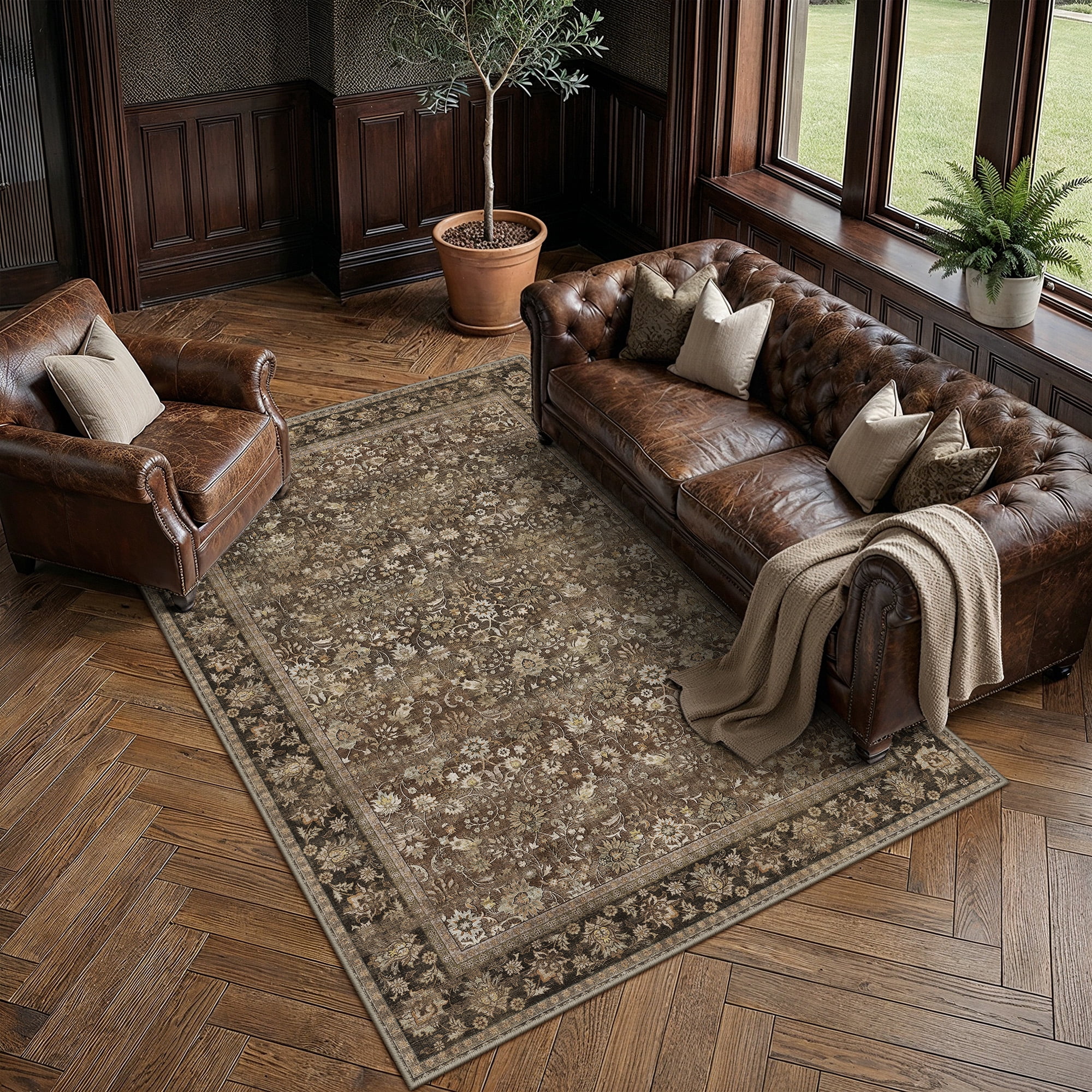 BERTHMEER 5'x7' Vintage Brown Area Rugs for Living Room Bedroom