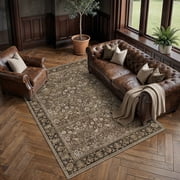 BERTHMEER 5'x7' Vintage Brown Area Rugs for Living Room Bedroom Dining Room Farmhouse Traditional Oriental Office Rugs Machine Washable non-slip