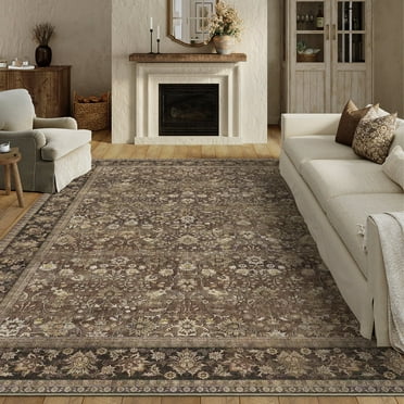 BERTHMEER 5'x7' Vintage Brown Area Rugs for Living Room Bedroom Dining Room Farmhouse Traditional Oriental Office Rugs Machine Washable non-slip