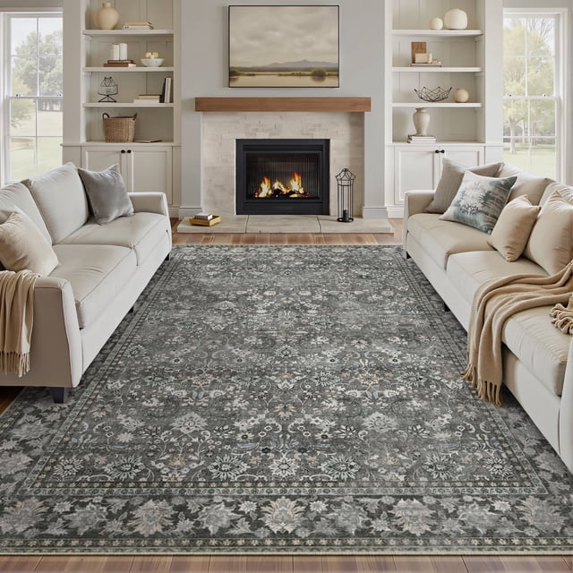 BERTHMEER 5'x7' Vintage Gray Area Rugs for Living Room Bedroom Dining Room Farmhouse Traditional Oriental Rugs Machine Washable non-slip Rugs Carpets