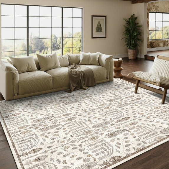 BERTHMEER 5'x7' Vintage Oriental Area Rugs for Living Room Bedroom Kitchen Rugs Non Slip Washable Grey and Brown Dorm Office Dining Room Accent Throw Rugs