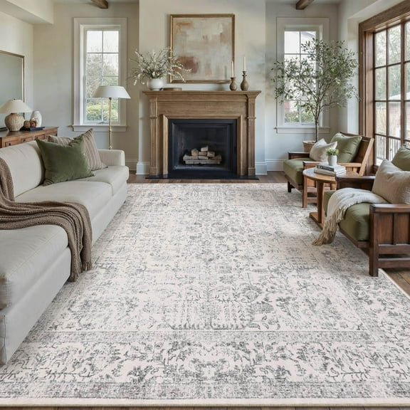BERTHMEER 5'x7' Area Rugs for Living Room Vintage Oriental Washable Rugs Bedroom Kitchen Dining Room Farmhouse Office Non-slip, Gray