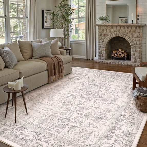 BERTHMEER 5'x7' Washable Area Rugs for Living Room Vintage Oriental Boho Rugs Bedroom Kitchen Dining Room Farmhouse Office Non-slip, Gray