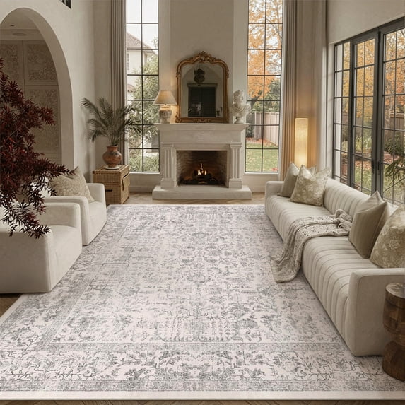 BERTHMEER 5'x7' Washable Area Rugs for Living Room Vintage Oriental Boho Rugs Bedroom Kitchen Dining Room Farmhouse Office Non-slip, Gray