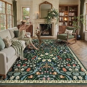 BERTHMEER 5x7 Area Rugs for Living Room Bedroom Floral Rugs Non Slip Washable Green Carpets Flower Office Dorm Dining Room Farmhouse Throw Rugs, Multicolor