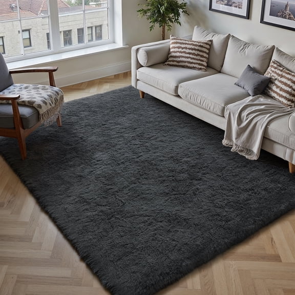 BERTHMEER 5'x8' Gray Shag Area Rugs for Living Room Bedroom Soft Fluffy Fuzzy Rugs Carpets High-Plie