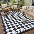 thumbnail image 1 of BERTHMEER 5'x8' Outdoor Rugs Waterproof Plastic Rugs Checkered Patio Rugs Straw Rugs Camping Rugs, Porch,Deck Rugs, RV Rugs for outside, Black & White, 1 of 5
