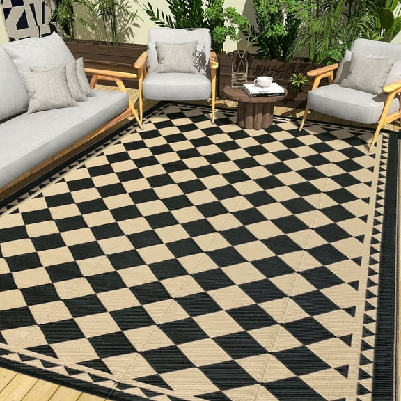 BERTHMEER 5'x8' Plastic Outdoor Rugs Clearance Waterproof Patio Rugs Camping Rugs, Porch,Deck Rugs, RV Rugs for outside
