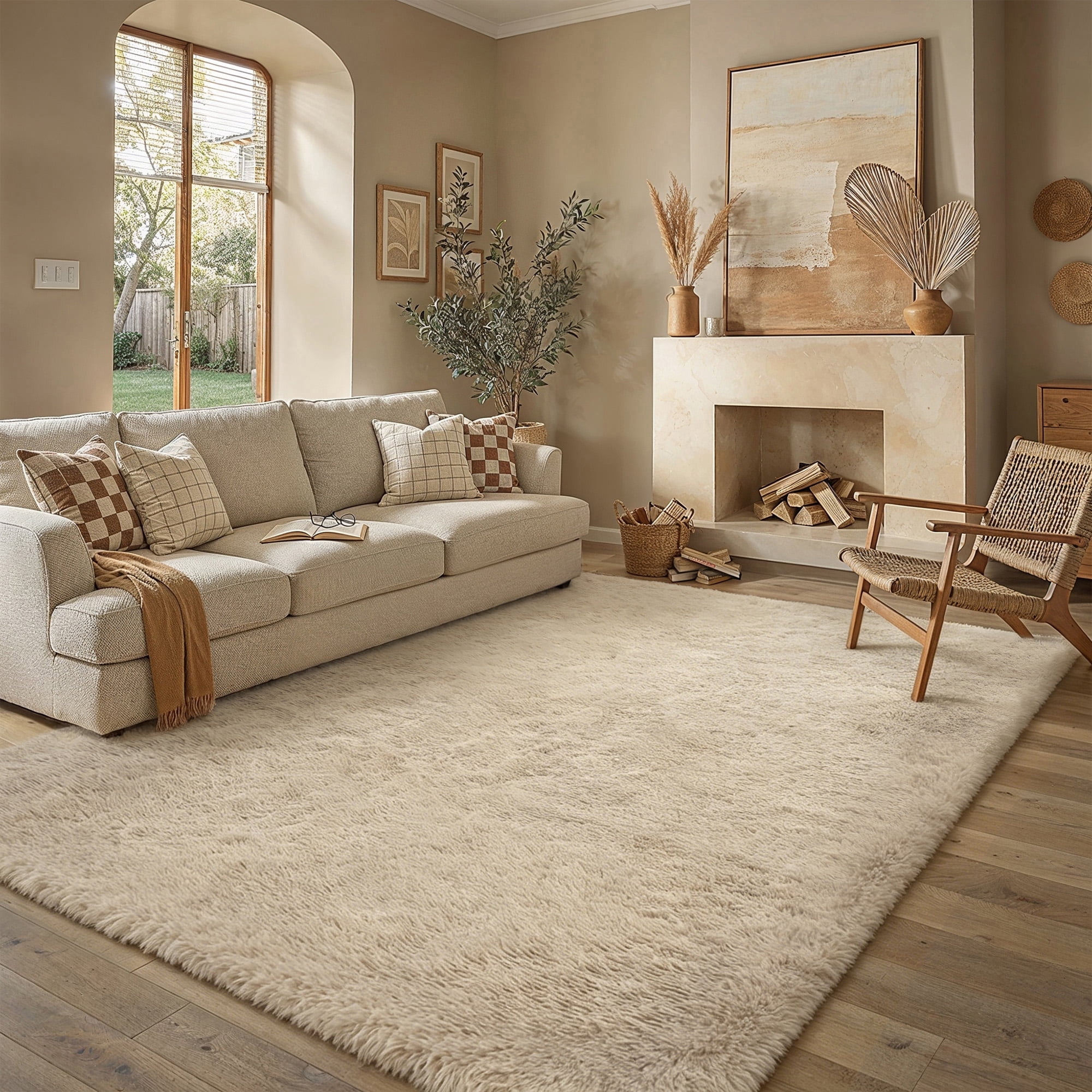 berthmeer 5'x8' shag area rugs for bedroom dorm entrance laundry entryway modern contemporary plush soft carpets indoor fuzzy fluffy washable rugs, camel