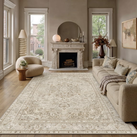 BERTHMEER 5x7 Area Rugs for Living Room Brown Vintage Bedroom Carpet Washable Non-Slip Soft Low Pile Traditional Distressed Oriental Indoor Throw Rug for Dining Room Entryway Office