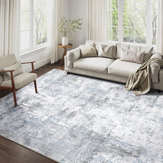 BERTHMEER 6'x9' Abstract Area Rugs for Living Room Bedroom Dining Room Modern Machine Washable Non-Slip Throw Rugs Soft Distressed Indoor Carpet,Blue&Gray