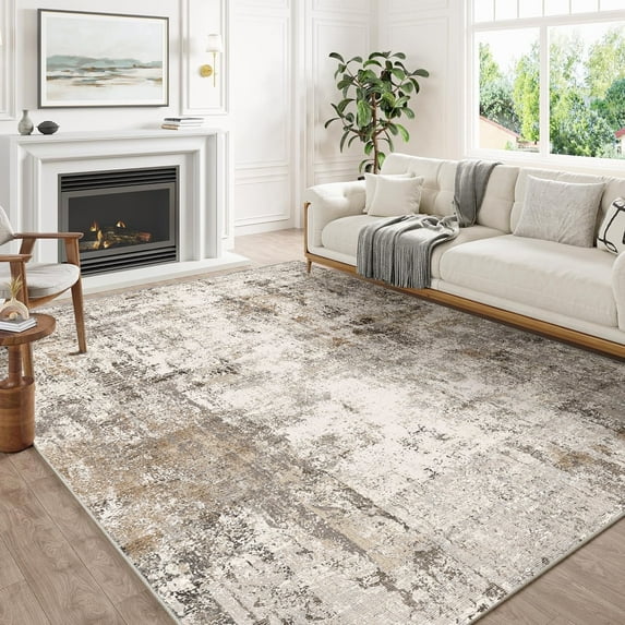 BERTHMEER 6'x9' Abstract Area Rugs for Living Room Bedroom Dining Room Modern Machine Washable Non-Slip Throw Rugs Soft Distressed Indoor Carpet,Brown&Gray