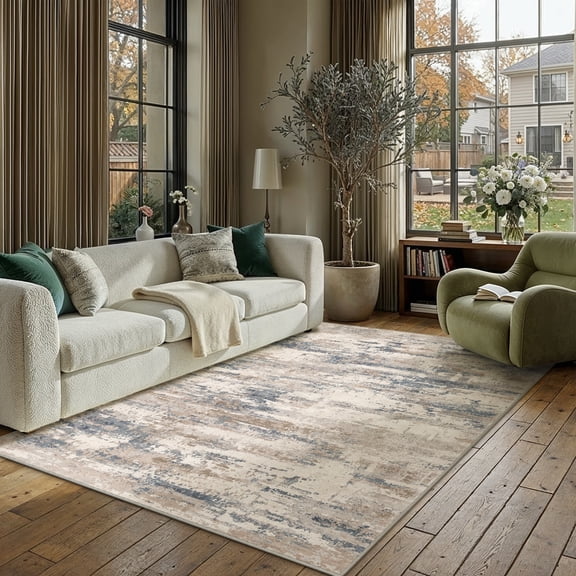 BERTHMEER 6'x9' Abstract Area Rugs for Living Room Bedroom Non Slip Washable Blue and Brown Dorm Office Dining Room Farmhouse Modern Contemporary Carpet