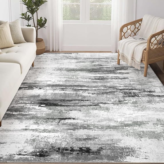 BERTHMEER 6'x9' Abstract Area Rugs for Living Room Bedroom Non Slip Washable Gray Neutral Dorm Office Dining Room Farmhouse Modern Contemporary Carpet