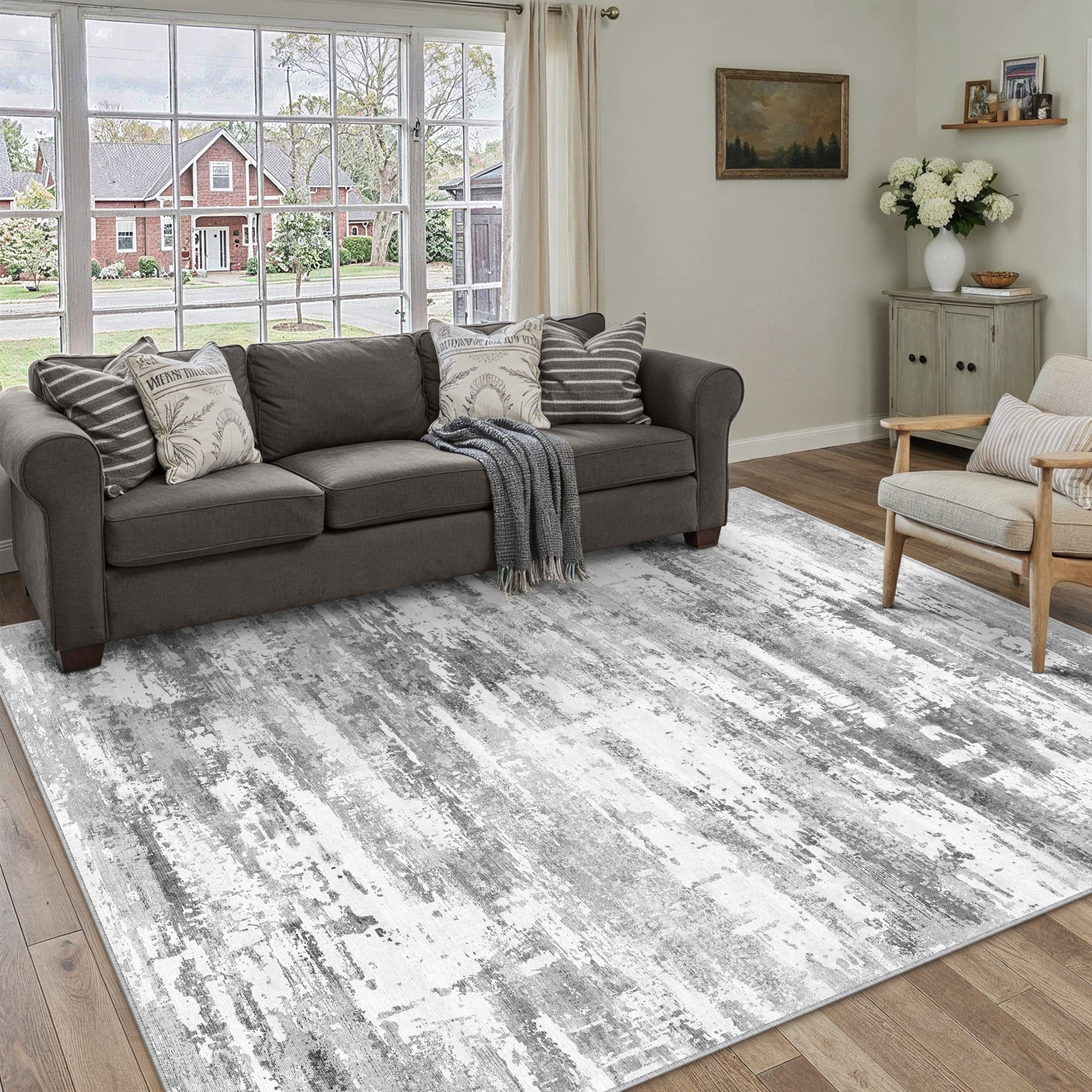 berthmeer 6'x9' abstract area rugs for living room bedroom dining room contemporary machine washable non-slip rugs,gray