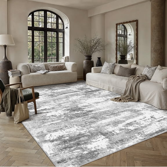 BERTHMEER 6'x9' Abstract Area Rugs for Living Room Bedroom Dining Room Contemporary Machine Washable non-slip Rugs,Gray