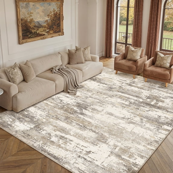 BERTHMEER 6'x9' Abstract Area Rugs for Living Room Bedroom Dining Room Modern Machine Washable non-slip Rugs,Brown&Yellow