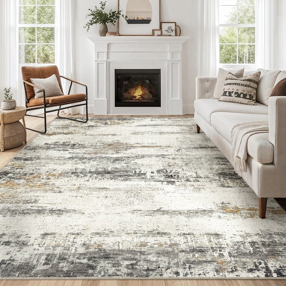 BERTHMEER 6'x9' Abstract Area Rugs for Living Room Bedroom Dining Room Modern Machine Washable non-slip Rugs, Gray and Golden