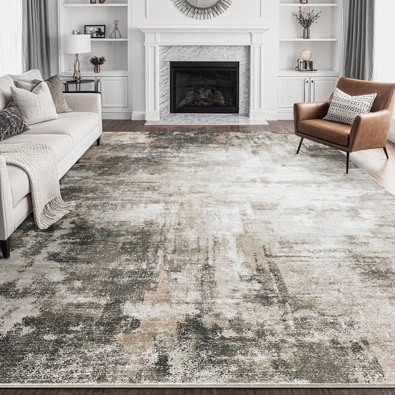 BERTHMEER 6'x9' Area Rugs for Living Room Abstract Washable Bedroom Kitchen Rugs Non Slip Brown and Black Carpets Neutral Modern Dorm Office Dining Room Farmhouse Contemporary Throw Rugs