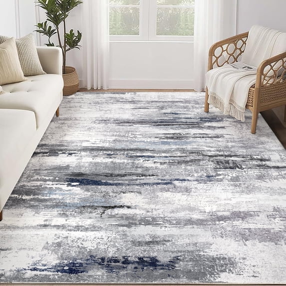 BERTHMEER 6'x9' Area Rugs for Living Room Bedroom Kitchen Rugs Non Slip Washable Abstract Blue and Gray Modern Dorm Office Dining Room Farmhouse Neutral Contemporary Carpet