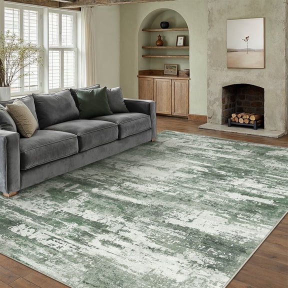 BERTHMEER 6'x9' Area Rugs for Living Room Bedroom Kitchen Rugs Non Slip Washable Abstract Green Modern Dorm Office Dining Room Farmhouse Contemporary Carpet