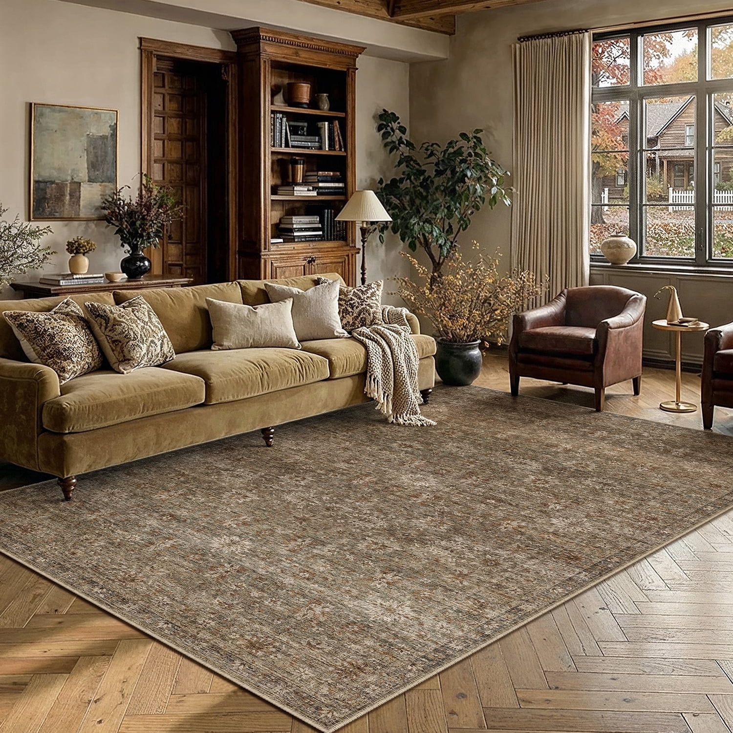 berthmeer 6'x9' area rugs for living room bedroom kitchen vintage traditional non slip washable dorm office dining room farmhouse oriental distressed rugs carpets,gradient brown