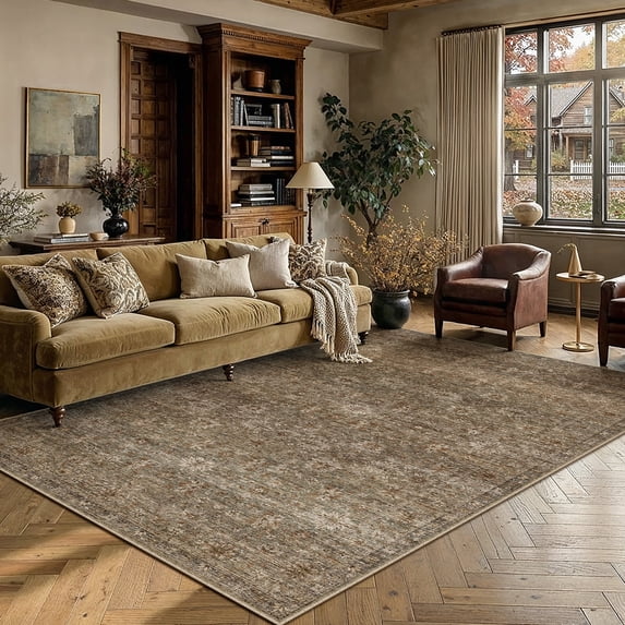 BERTHMEER 6'x9' Area Rugs for Living Room Bedroom Kitchen Vintage Traditional Non Slip Washable Dorm Office Dining Room Farmhouse Oriental Distressed Rugs Carpets,Gradient Brown