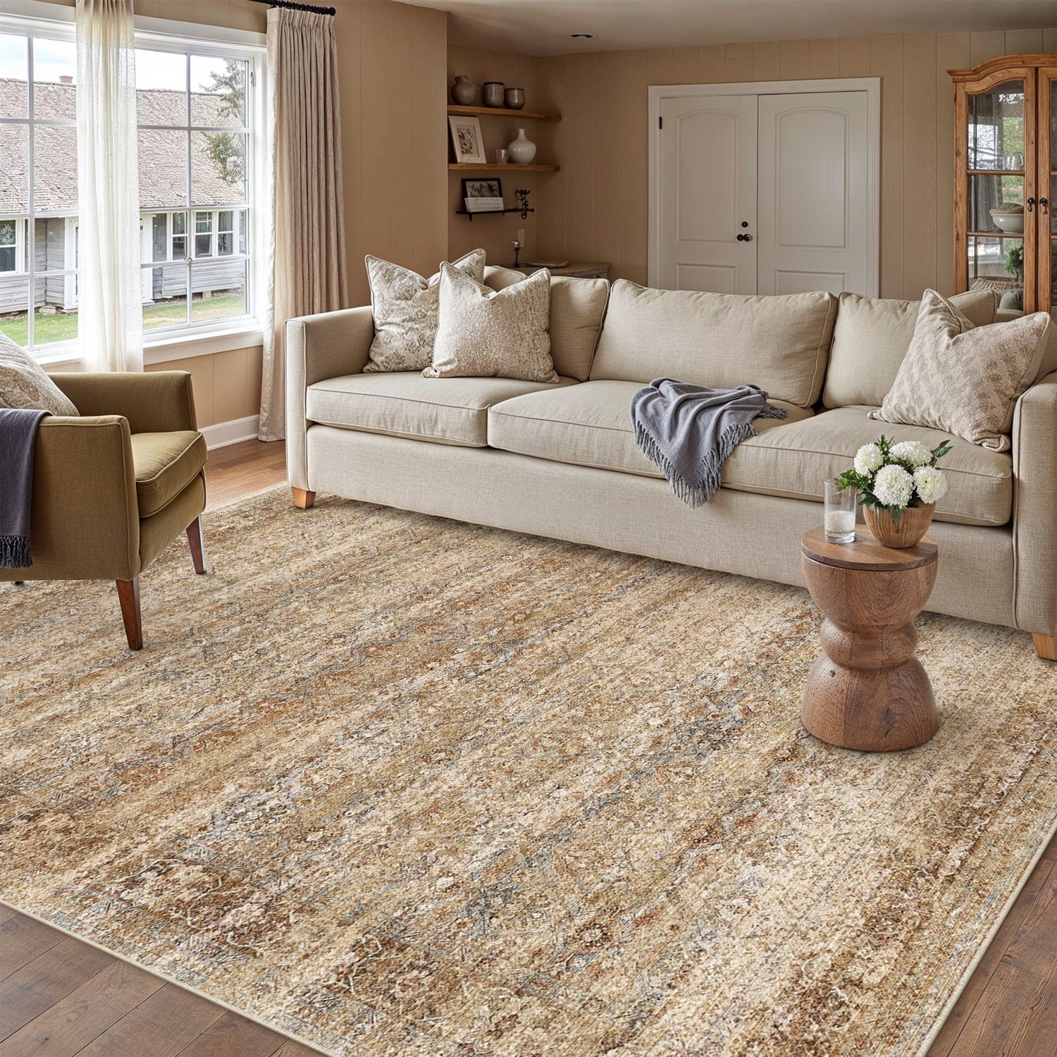 BERTHMEER 6'x9' Area Rugs for Living Room Bedroom Office Dining Room Farmhouse Vintage Non Slip Oriental Large Rugs Traditional Distressed Rugs Carpets,Blue Brown