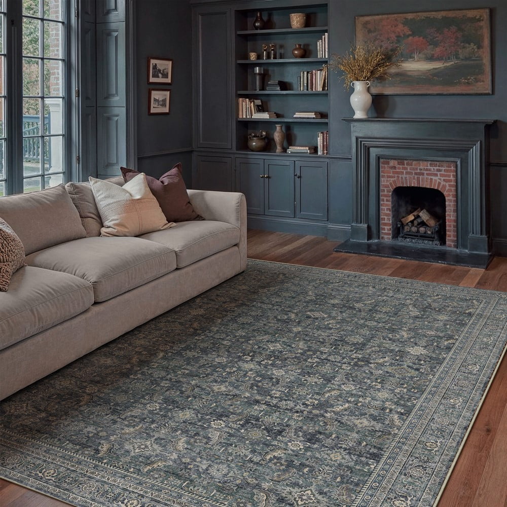 BERTHMEER 6'x9' Area Rugs for Living Room Kitchen Bedroom Dining Room Farmhouse Office Vintage Traditional Oriental Distressed Washable Non Slip Rugs Carpets,Navy Blue